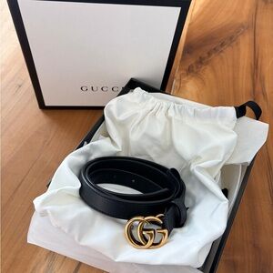 Gucci Black Belt with Gold GG Buckle